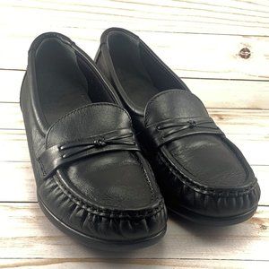 SAS Easier Black Wedge Heel Moc Loafer Slip-On Shoes Women's Size 6 Narrow Width